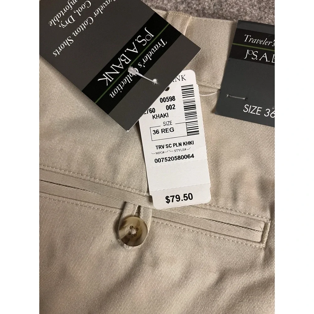 Jos. A. Bank Men's Khaki Shorts Traveler's Collection Size 36 Preppy NWT A2-21